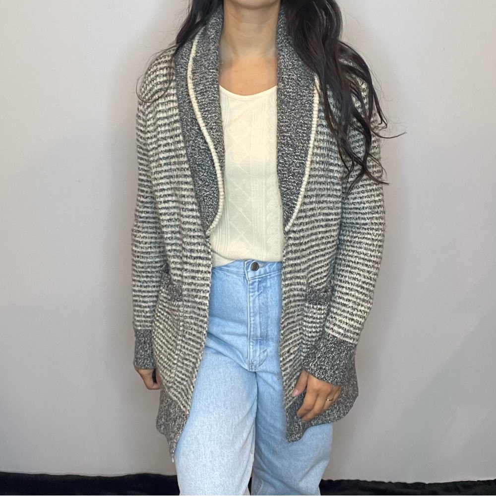 Roots Gray and Cream Striped Cardigan